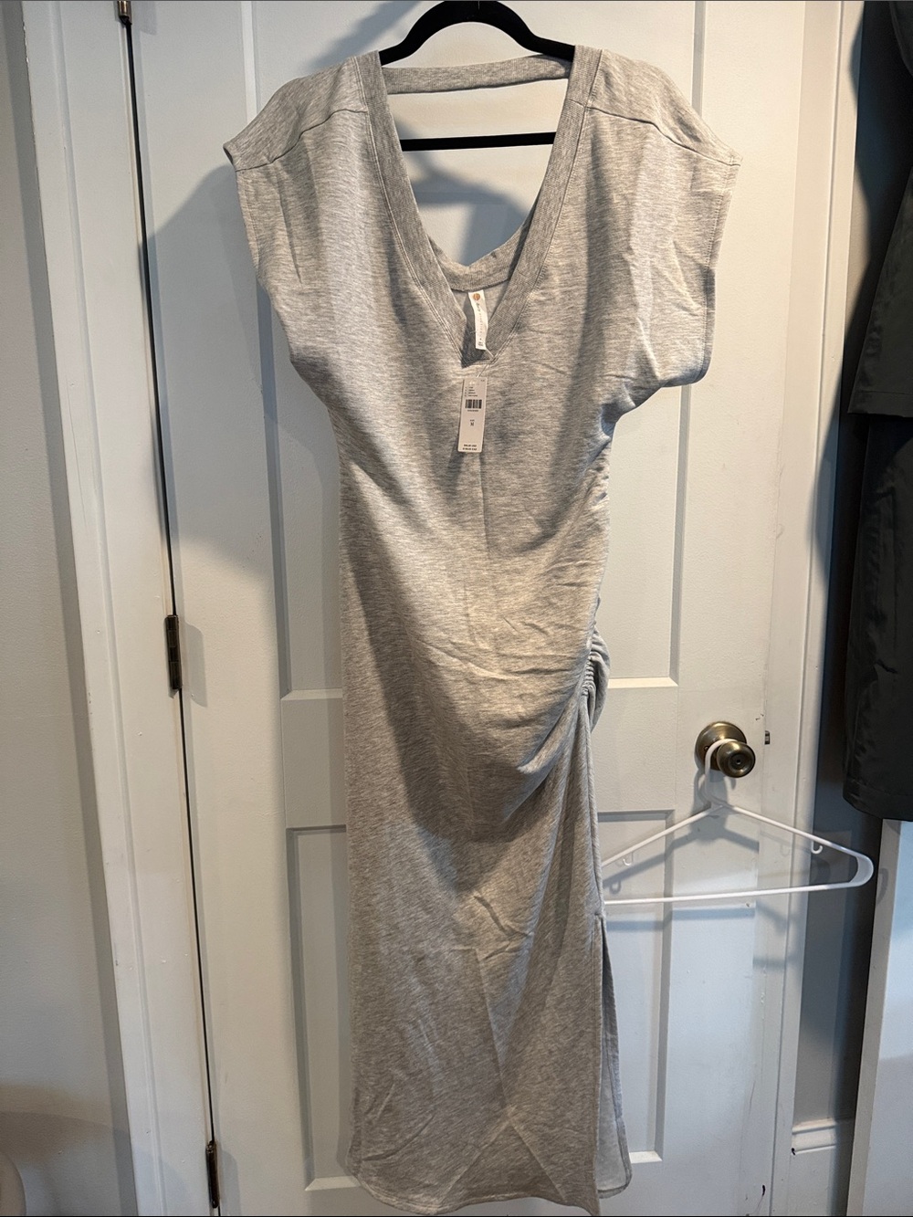 NWT Daily Practice Light Gray V-Neck Sweatshirt Ruched Maxi Dress
